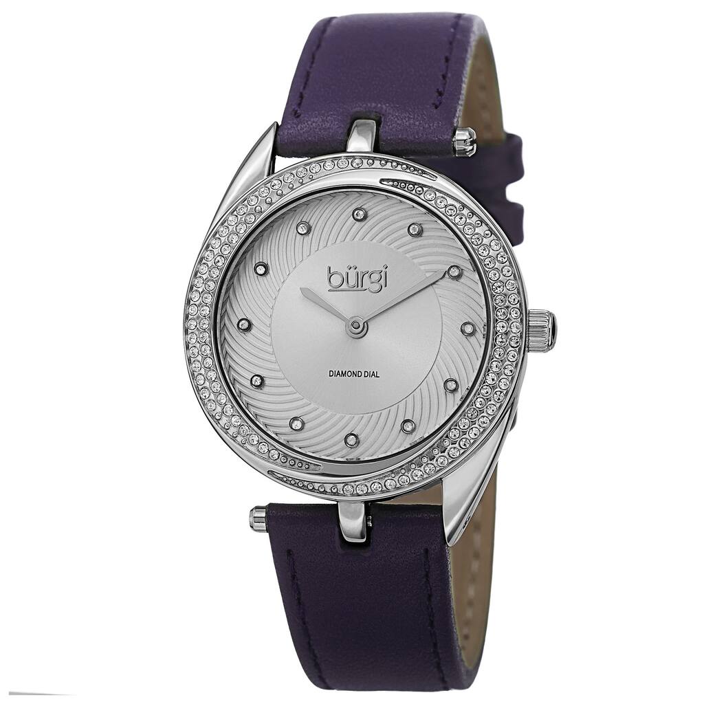 Burgi Women's Quartz Diamond Markers Leather Purple Strap Watch