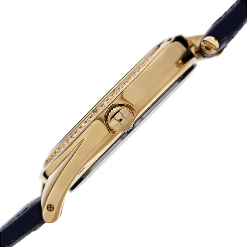 Burgi Women's Quartz Diamond Markers Leather Blue Strap Watch