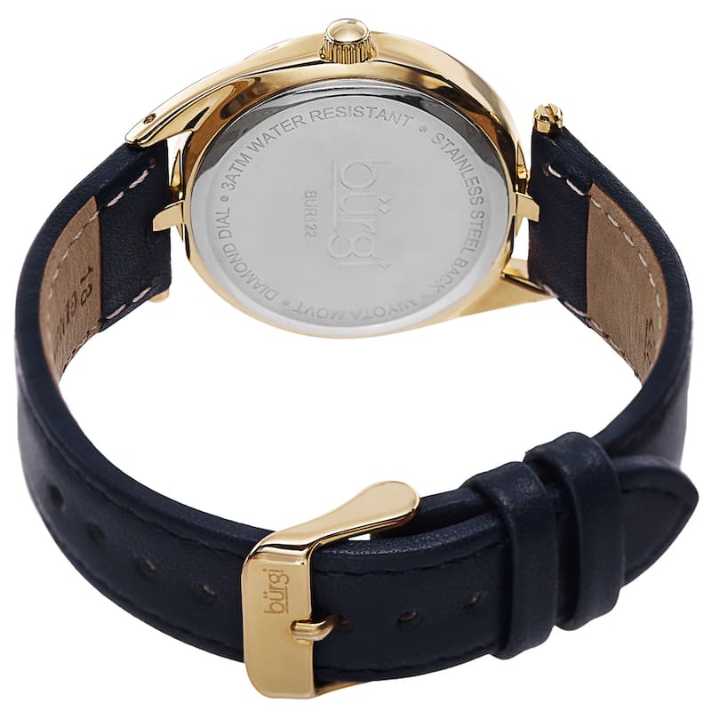 Burgi Women's Quartz Diamond Markers Leather Blue Strap Watch
