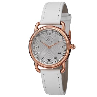Burgi Women's Quartz Arabic Numeral Markers Leather White Strap Watch
