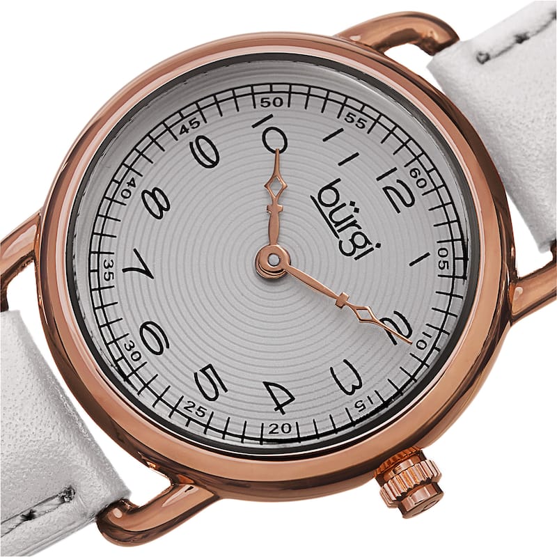 Burgi Women's Quartz Arabic Numeral Markers Leather White Strap Watch