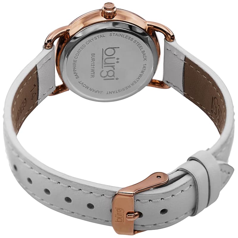 Burgi Women's Quartz Arabic Numeral Markers Leather White Strap Watch