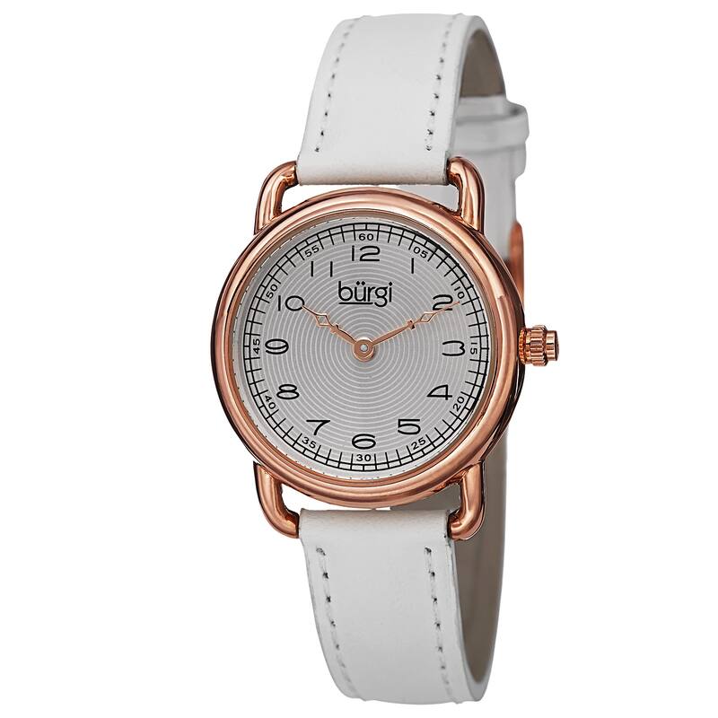 Burgi Women's Quartz Arabic Numeral Markers Leather White Strap Watch