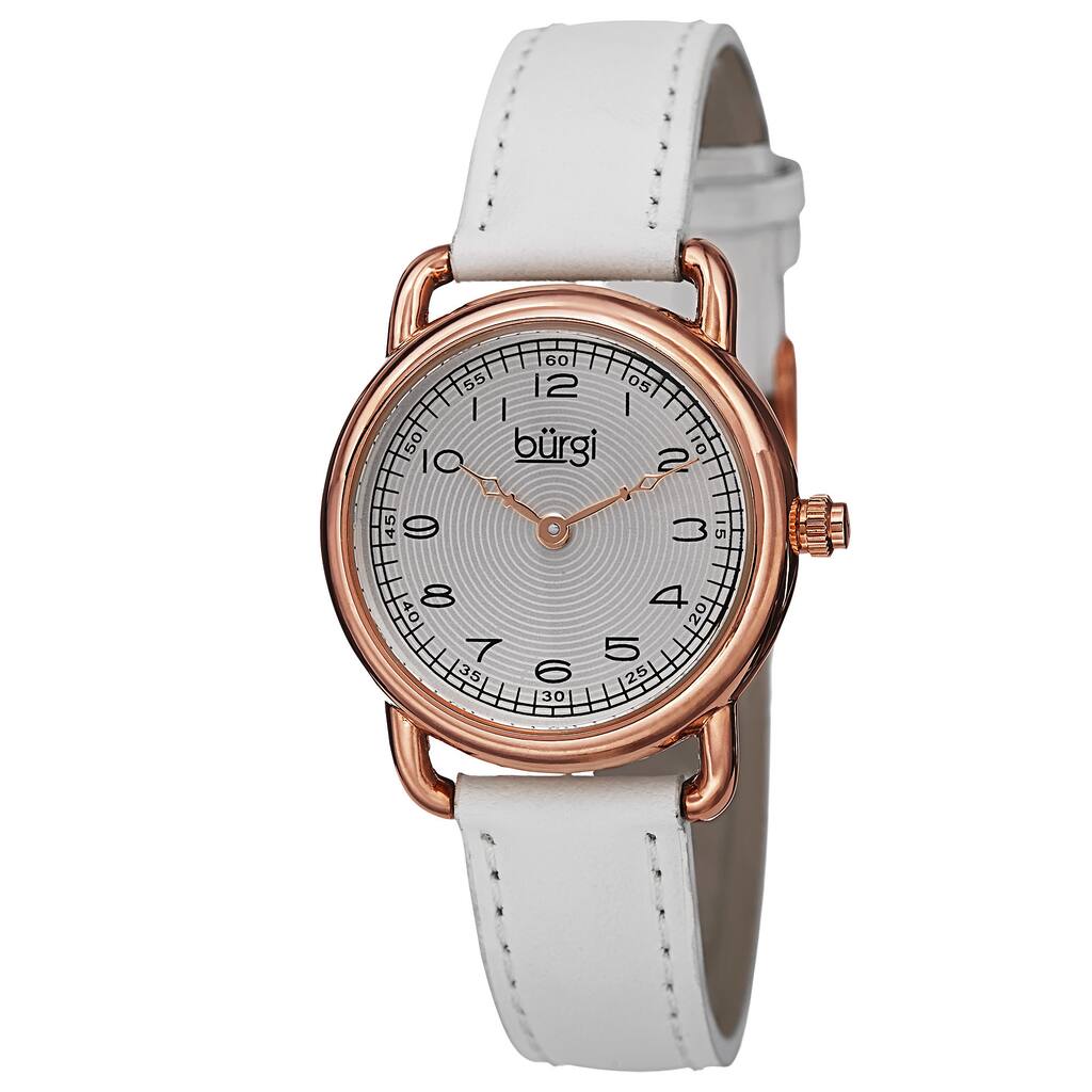 Burgi Women's Quartz Arabic Numeral Markers Leather White Strap Watch