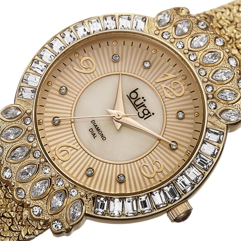 Burgi Exquisite Women's Quartz Diamond Gold-Tone Bracelet Watch