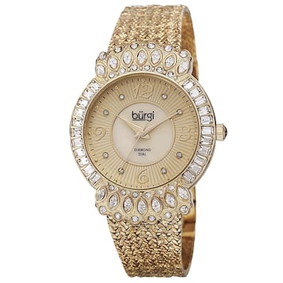 Burgi Exquisite Women's Quartz Diamond Gold-Tone Bracelet Watch