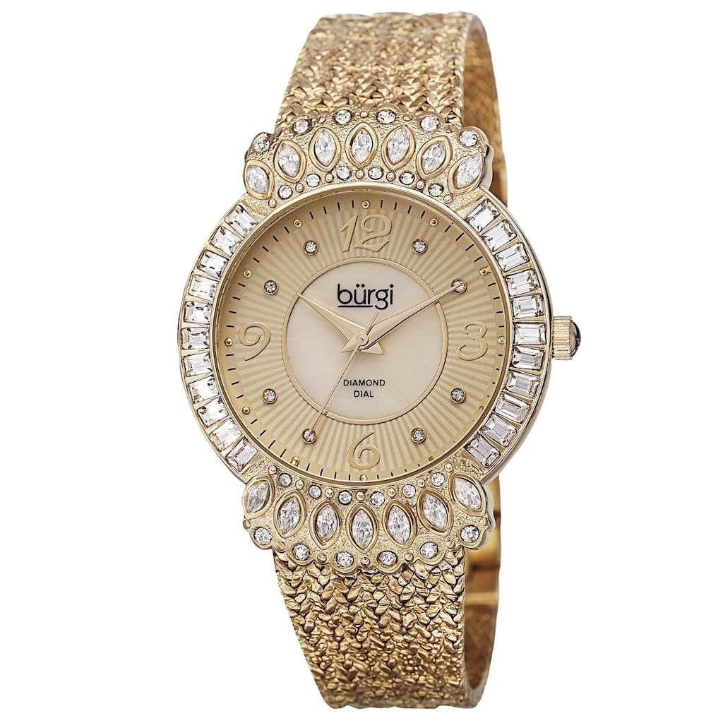 Burgi Exquisite Women's Quartz Diamond Gold-Tone Bracelet Watch