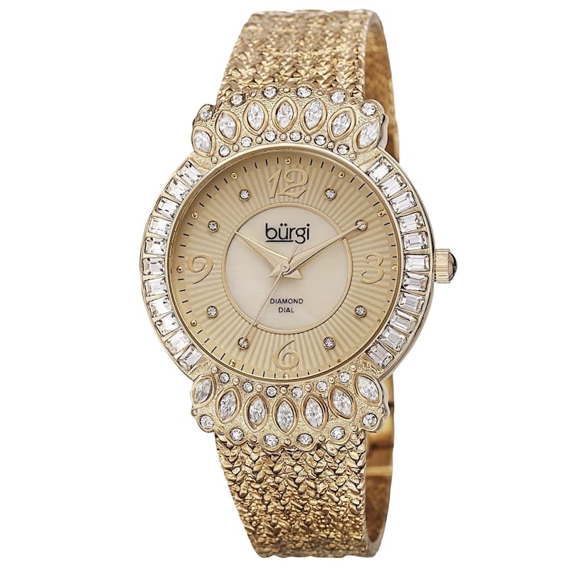 Burgi Exquisite Women's Quartz Diamond Gold-Tone Bracelet Watch