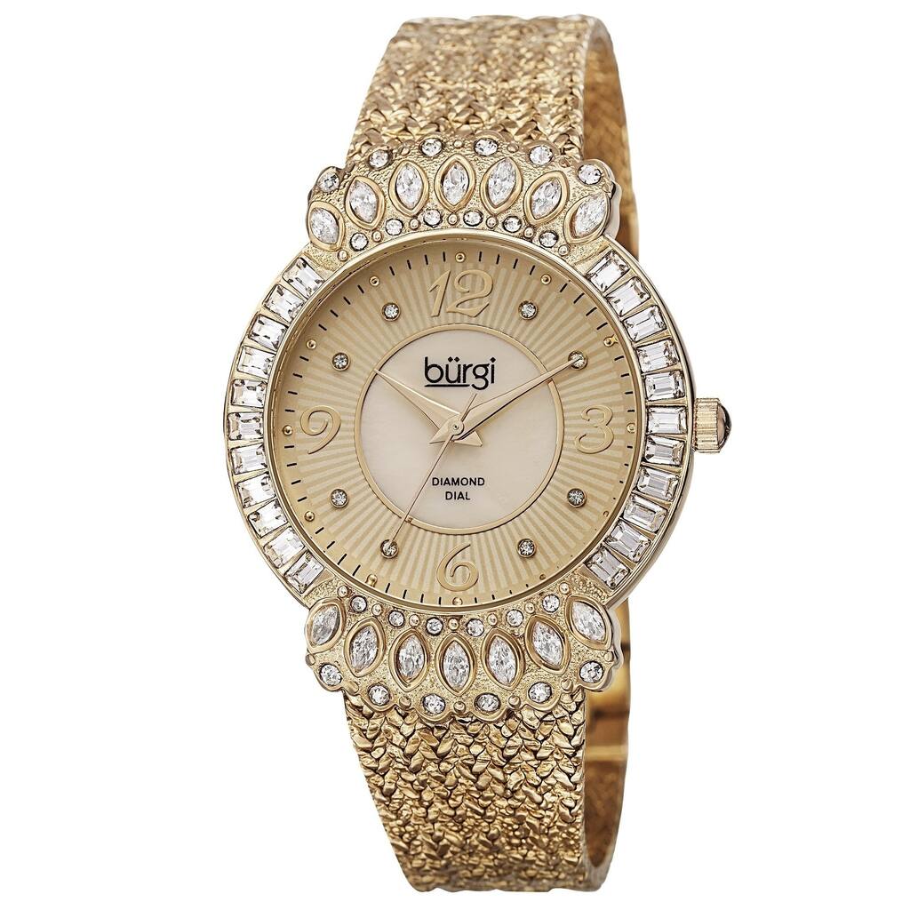 Burgi Exquisite Women's Quartz Diamond Gold-Tone Bracelet Watch