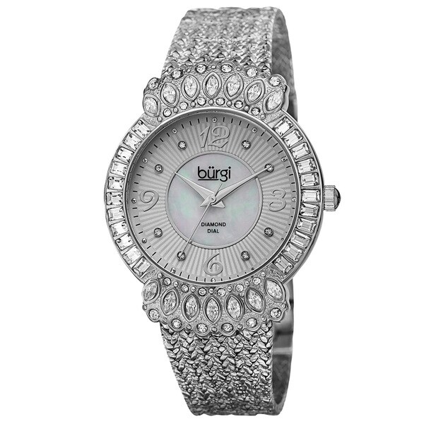 Burgi Exquisite Women's Quartz Diamond Silver-Tone Bracelet Watch