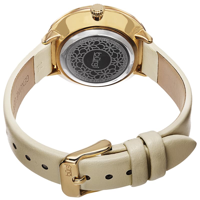 Burgi Classic Women's Quartz Diamond Markers Leather Gold-Tone Strap Watch