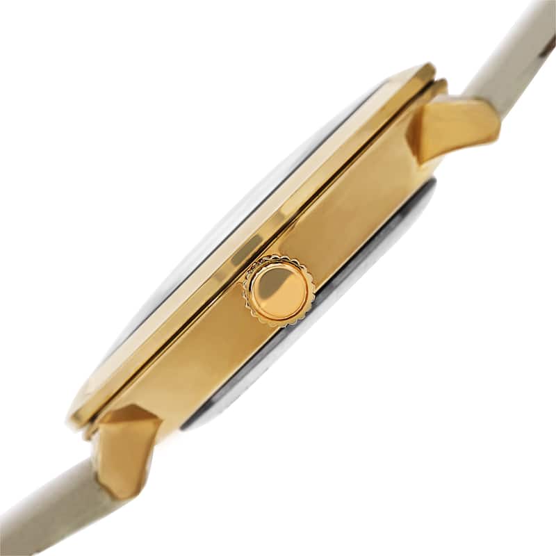 Burgi Classic Women's Quartz Diamond Markers Leather Gold-Tone Strap Watch