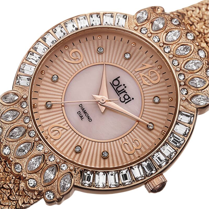 Burgi Exquisite Women's Quartz Diamond Rose-Tone Bracelet Watch