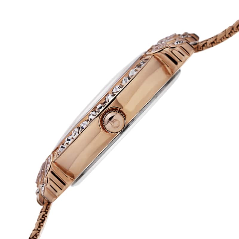 Burgi Exquisite Women's Quartz Diamond Rose-Tone Bracelet Watch
