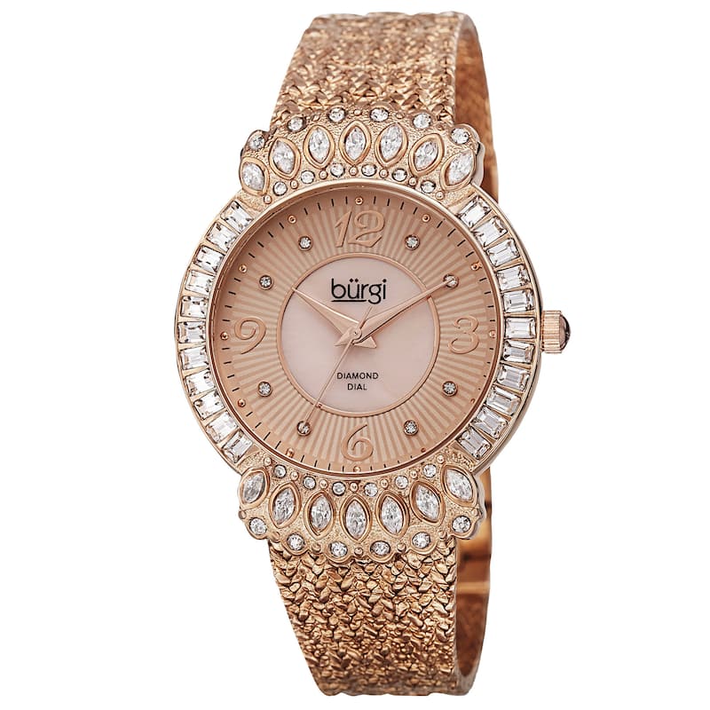 Burgi Exquisite Women's Quartz Diamond Rose-Tone Bracelet Watch
