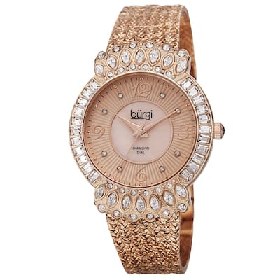 Burgi Exquisite Women's Quartz Diamond Rose-Tone Bracelet Watch