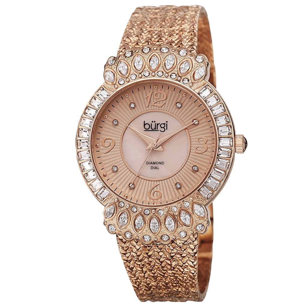 Burgi Exquisite Women's Quartz Diamond Rose-Tone Bracelet Watch