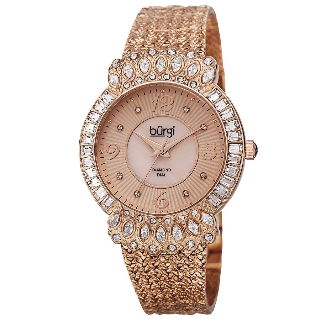 Burgi Exquisite Women's Quartz Diamond Rose-Tone Bracelet Watch