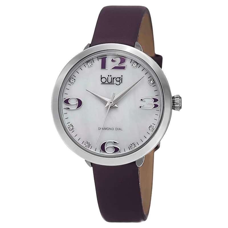 Burgi Classic Women's Quartz Diamond Markers Leather Purple Strap Watch