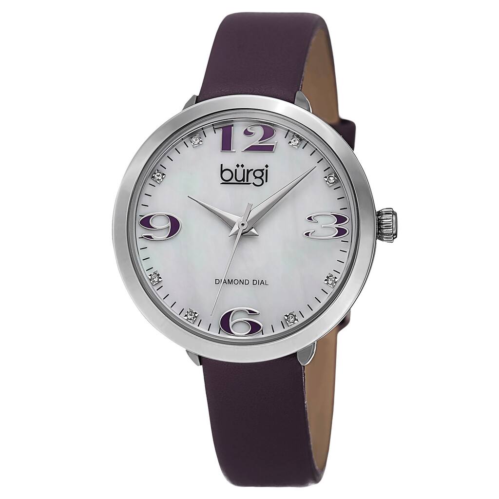 Burgi Classic Women's Quartz Diamond Markers Leather Purple Strap Watch