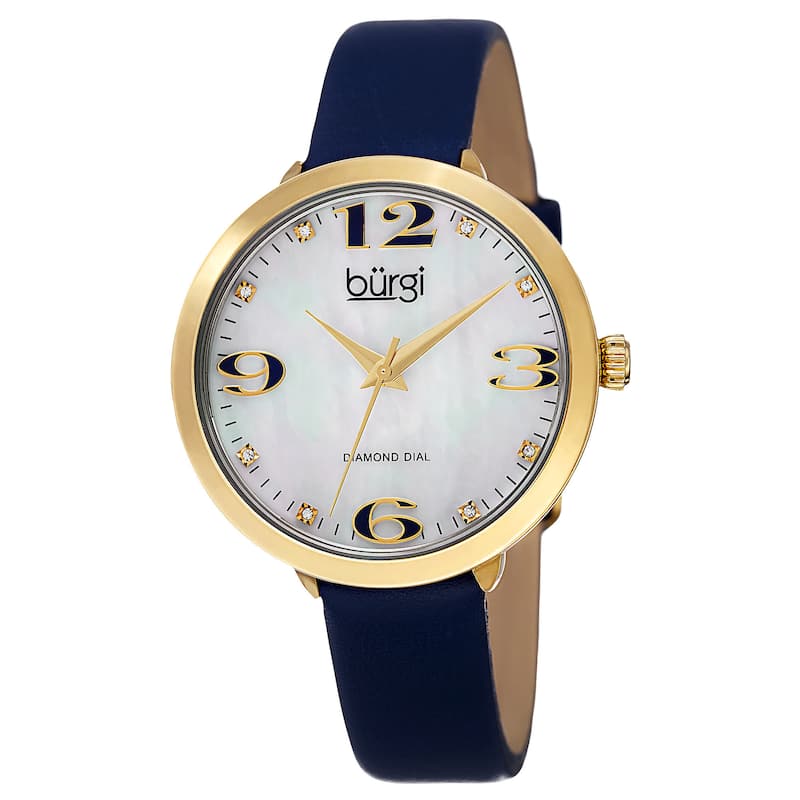 Burgi Classic Women's Quartz Diamond Markers Leather Blue Strap Watch