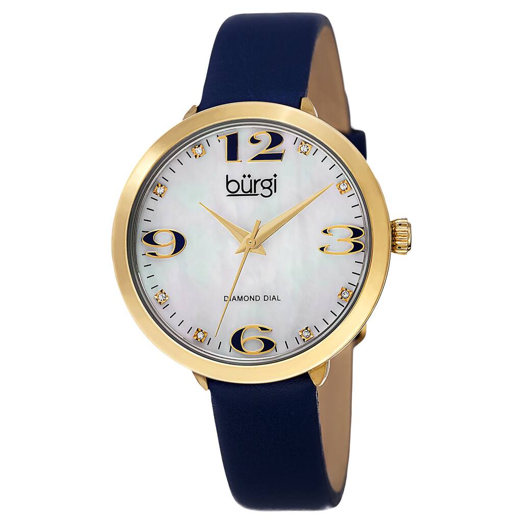 Burgi Classic Women's Quartz Diamond Markers Leather Blue Strap Watch