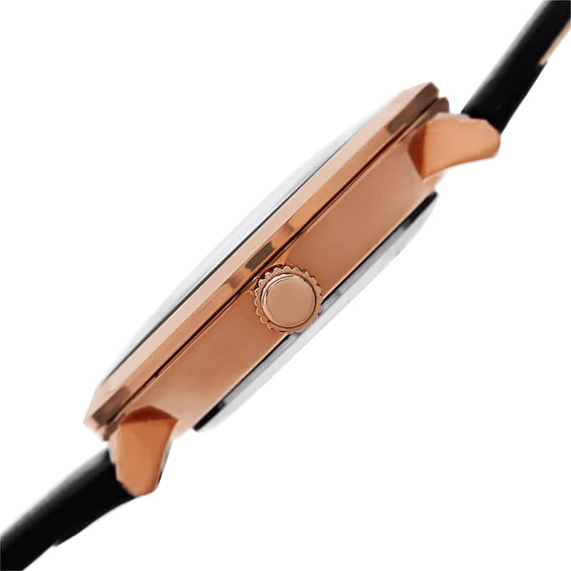 Burgi Classic Women's Quartz Diamond Markers Leather Black Strap Watch