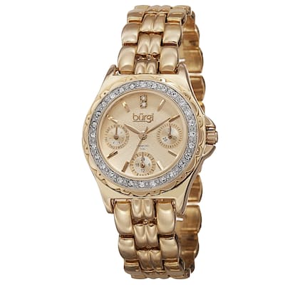 Burgi Women's Quartz Diamond Marker Multifunction Alloy Gold-Tone Bracelet Watch
