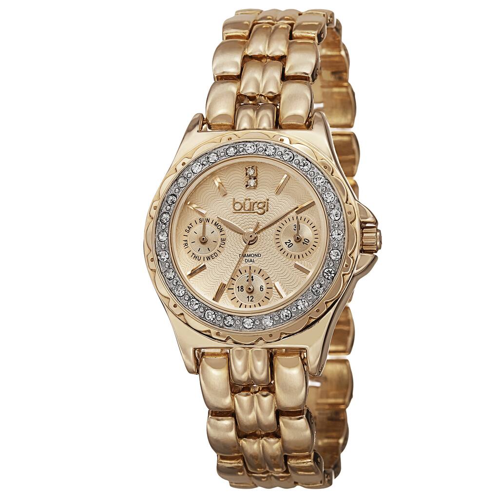 Burgi Women's Quartz Diamond Marker Multifunction Alloy Gold-Tone Bracelet Watch