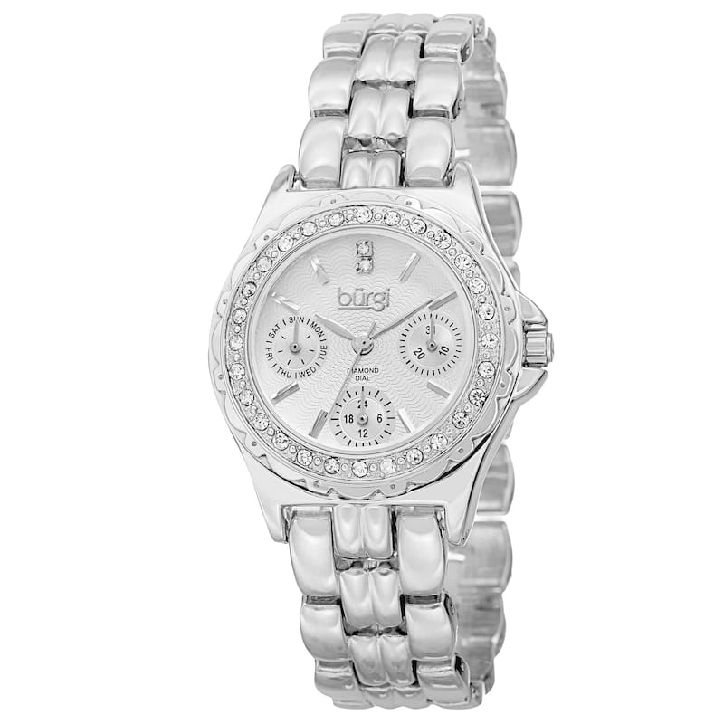 Burgi Women's Quartz Diamond Marker Multifunction Alloy Silver-Tone Bracelet Watch