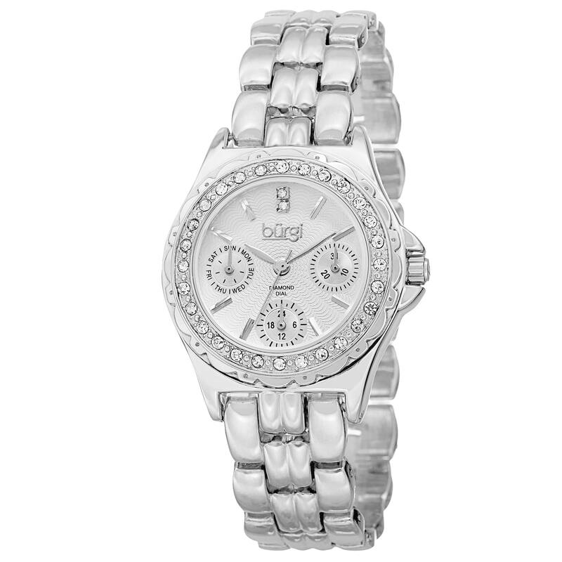 Burgi Women's Quartz Diamond Marker Multifunction Alloy Silver-Tone Bracelet Watch