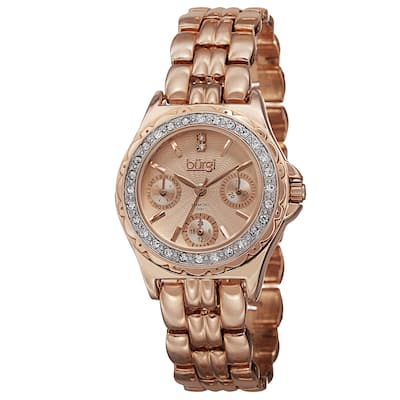 Burgi Women's Quartz Diamond Marker Multifunction Alloy Rose-Tone Bracelet Watch