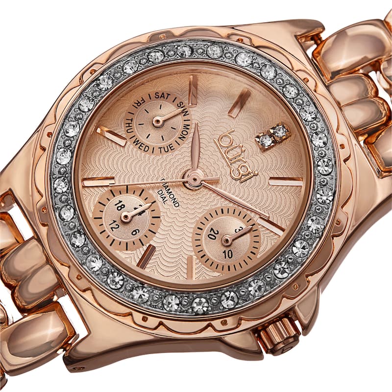 Burgi Women's Quartz Diamond Marker Multifunction Alloy Rose-Tone Bracelet Watch
