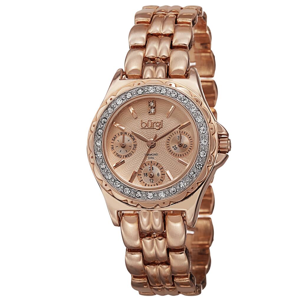 Burgi Women's Quartz Diamond Marker Multifunction Alloy Rose-Tone Bracelet Watch