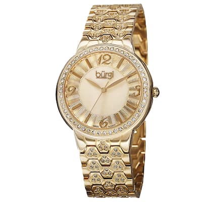 Burgi Women's Swiss Quartz Crystal-Accented Brass Gold-Tone Bracelet Watch