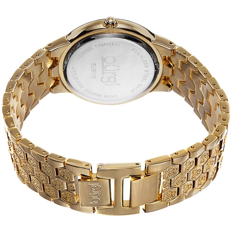 Burgi Women's Swiss Quartz Crystal-Accented Brass Gold-Tone Bracelet Watch