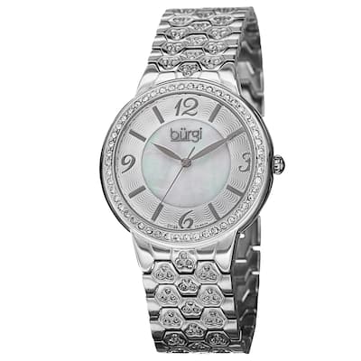 Burgi Women's Swiss Quartz Crystal-Accented Brass Silver-Tone Bracelet Watch