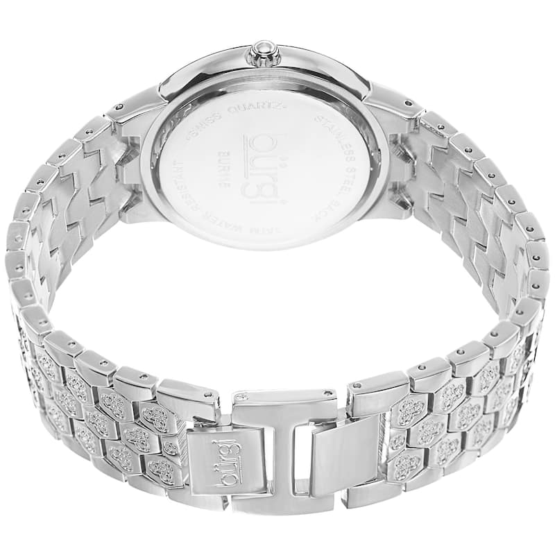 Burgi Women's Swiss Quartz Crystal-Accented Brass Silver-Tone Bracelet Watch