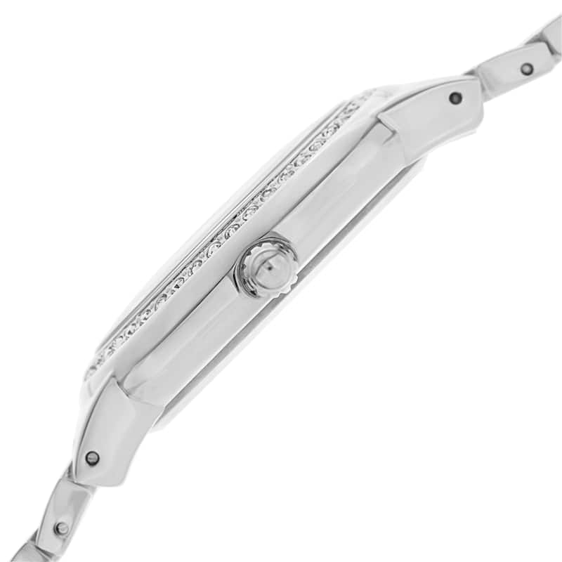 Burgi Women's Swiss Quartz Crystal-Accented Brass Silver-Tone Bracelet Watch