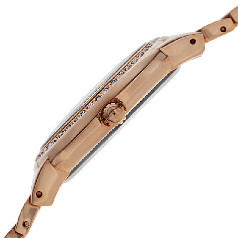 Burgi Women's Swiss Quartz Crystal-Accented Brass Rose-Tone Bracelet Watch