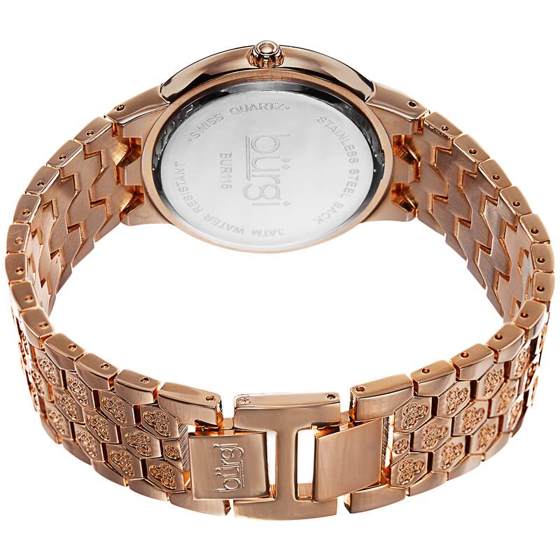 Burgi Women's Swiss Quartz Crystal-Accented Brass Rose-Tone Bracelet Watch