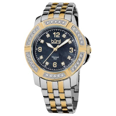 Burgi Women's Swiss Quartz Diamond Markers Stainless Steel Two-Tone Bracelet Watch - gold/silver/black