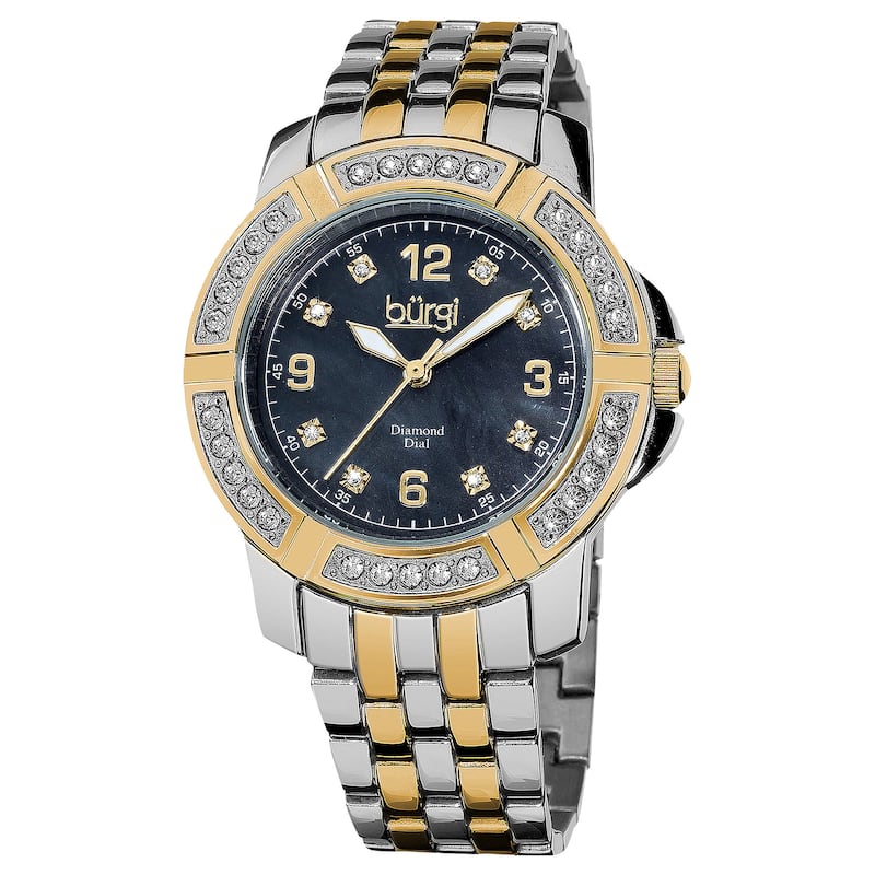 Burgi Women's Swiss Quartz Diamond Markers Stainless Steel Two-Tone Bracelet Watch - gold/silver/black
