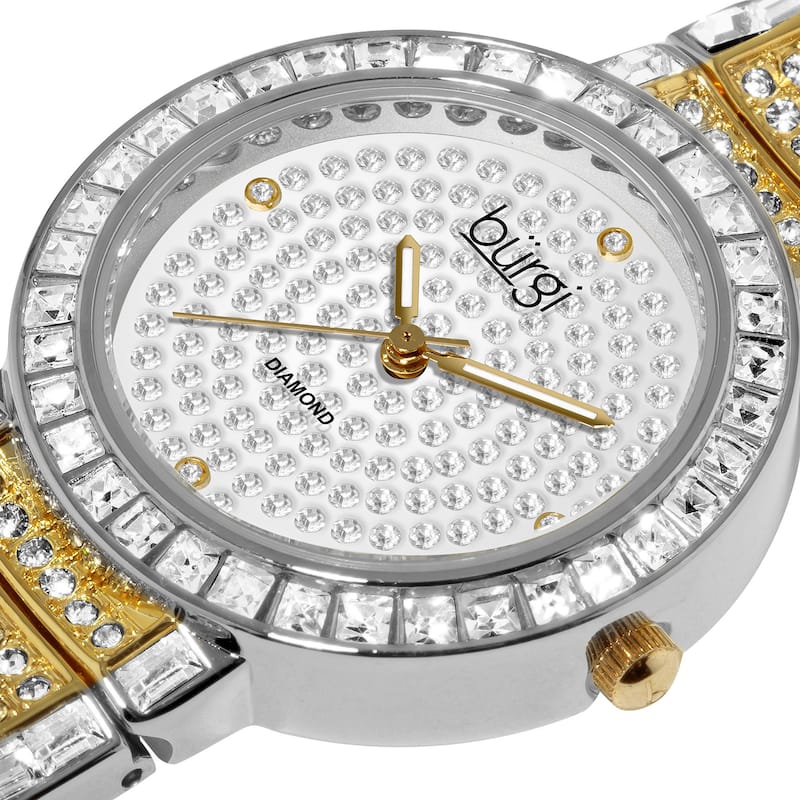 Burgi Women's Diamond Baguette Quartz Two-Tone Bracelet Watch