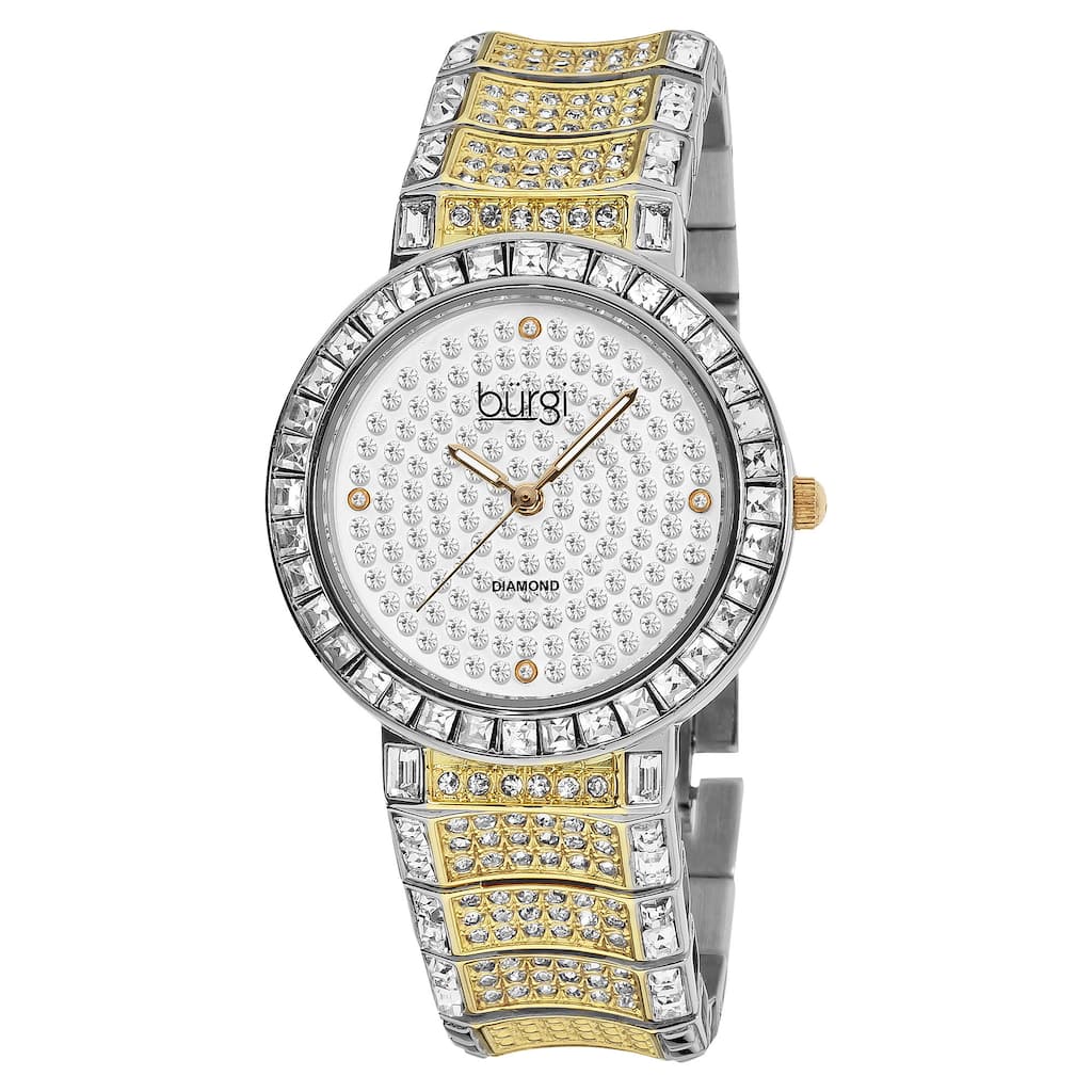 Burgi Women's Diamond Baguette Quartz Two-Tone Bracelet Watch