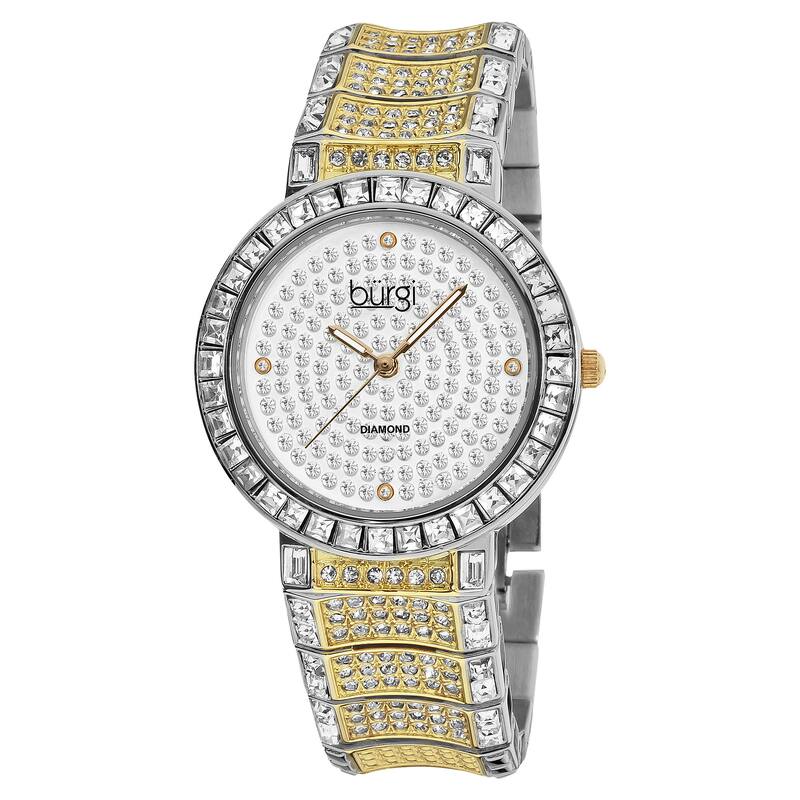 Burgi Women's Diamond Baguette Quartz Two-Tone Bracelet Watch