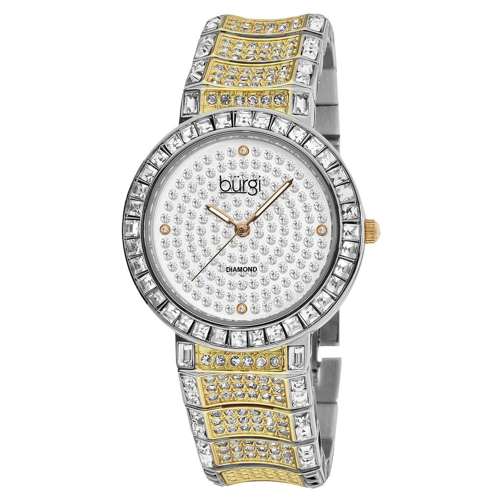 Burgi Women's Diamond Baguette Quartz Two-Tone Bracelet Watch