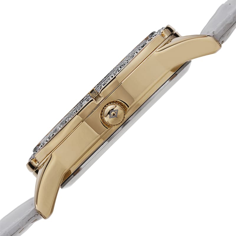 Akribos XXIV Women's Quartz Mother of Pearl Dial Leather Gold-Tone Strap Watch
