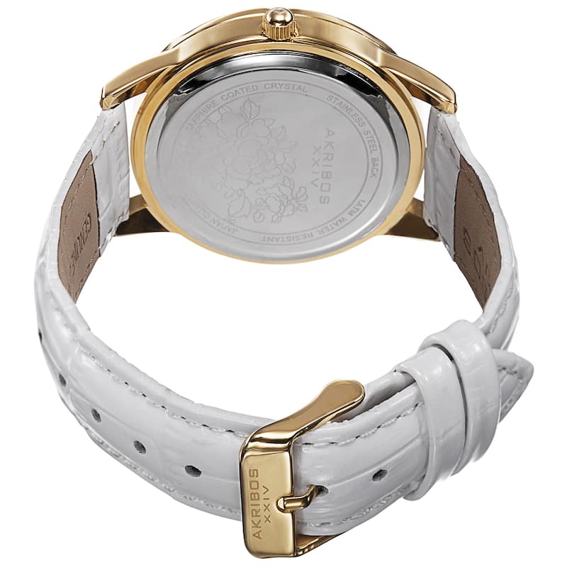 Akribos XXIV Women's Quartz Mother of Pearl Dial Leather Gold-Tone Strap Watch