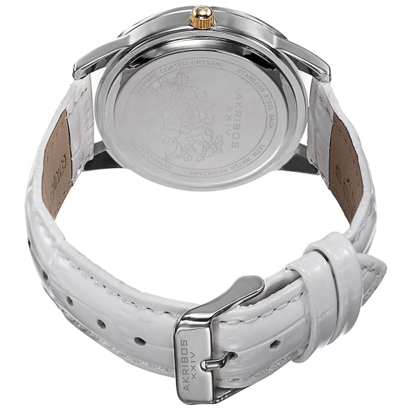 Akribos XXIV Women's Quartz Mother of Pearl Dial Leather Silver-Tone Strap Watch